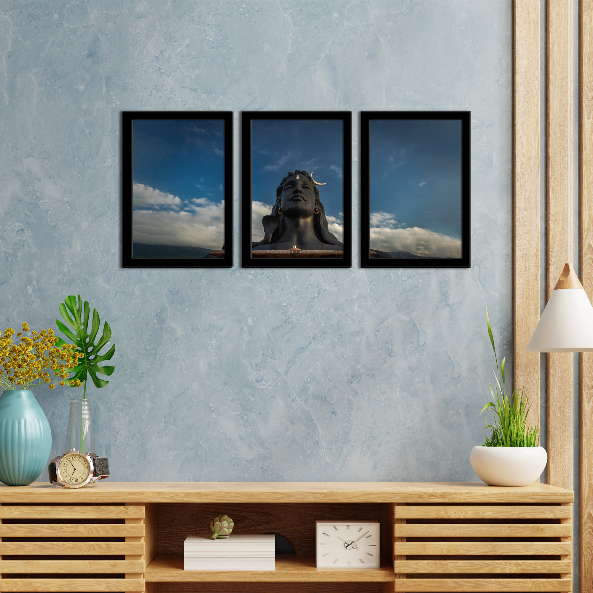 WENS  Mahakal Adiyogi  Framed Wall Art  Set of 3 Painting for Living Room
