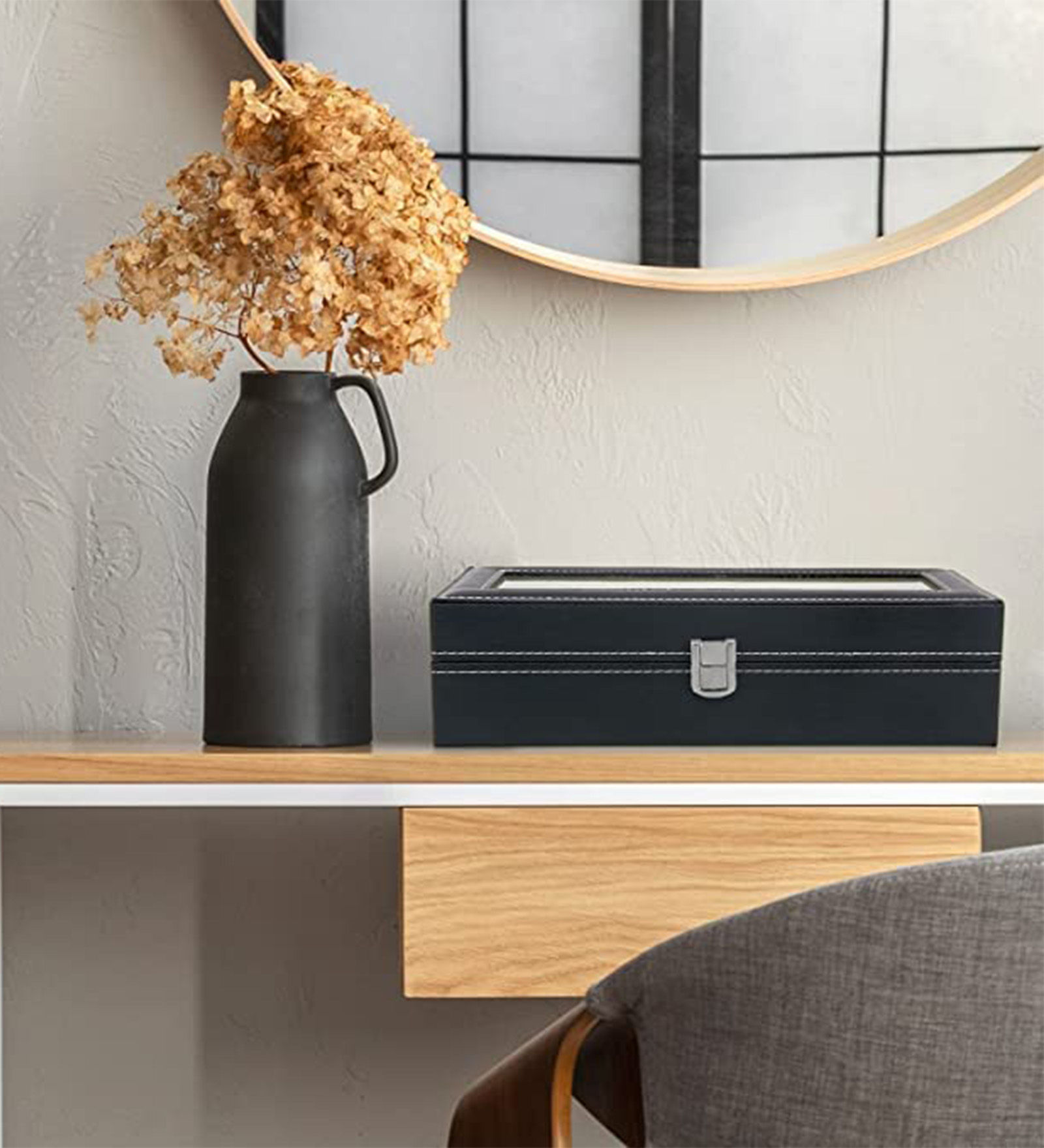 Watch Box Organizer - 6 Slot Watch Storage Holder and Display Collection Box