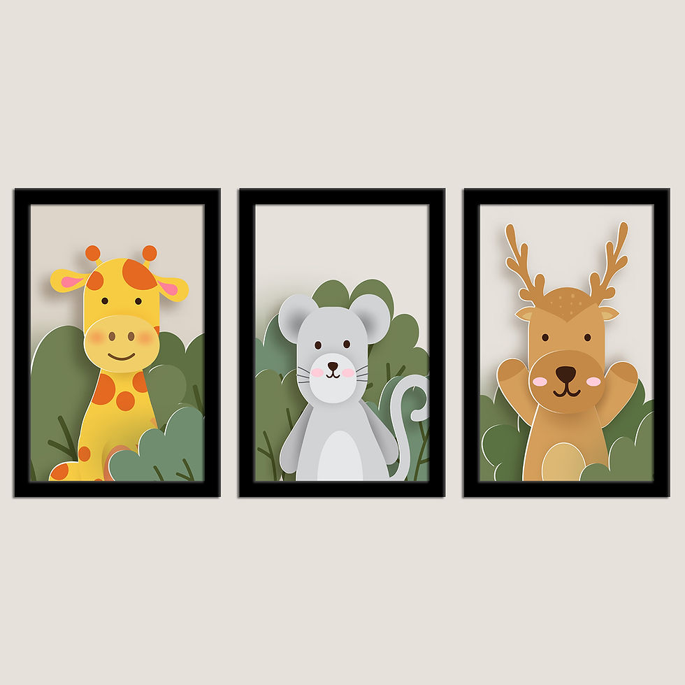 Thumbnail: WENS Framed Cute Animals Color Art Print Set of 3