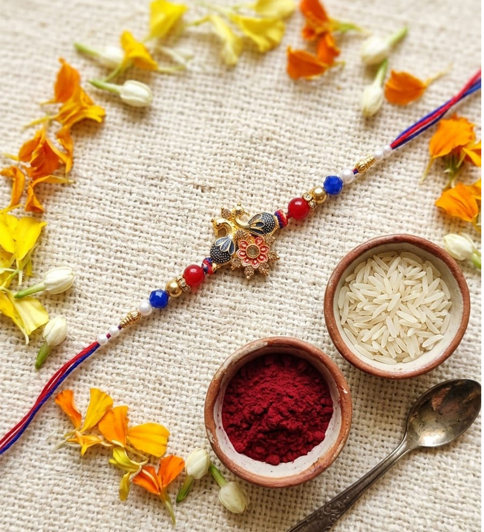 Antique Two Peacock Rakhi with Soft Thread for Brother