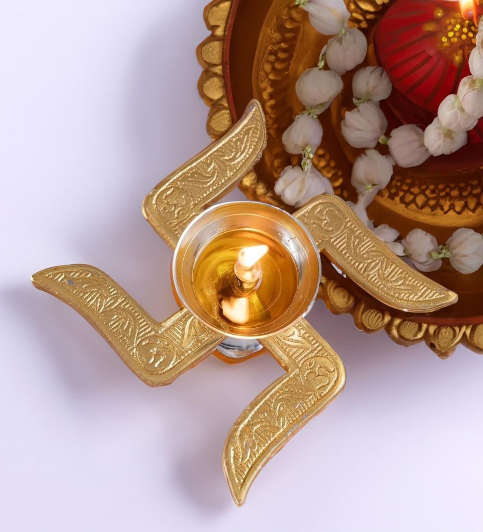 Traditional Swastik Diya with Royal Velvet Box for Pooja,Diwali,Home Decor, Retu