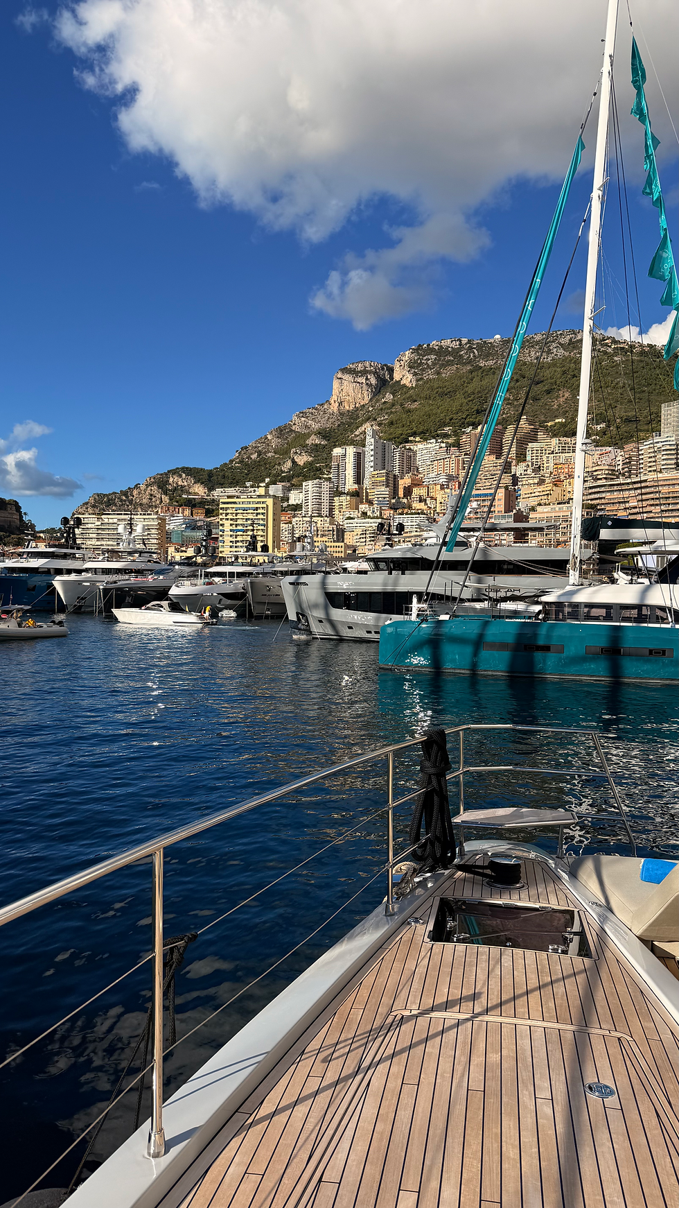 Luxury yacht docked at a Mediterranean marina