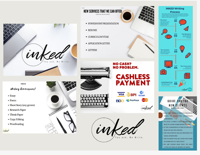 an advertisement for inked shows a typewriter and a cup of coffee