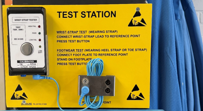 ESD wrist strap and heel strap testing station