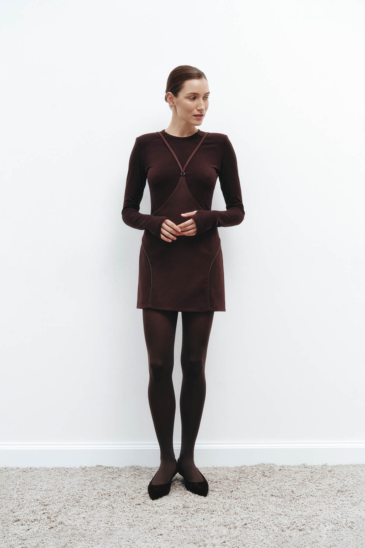 Коричневий сарафан на бретельках