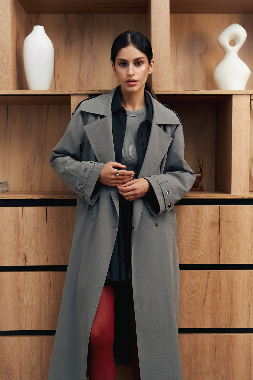 Миниатюра: Сірий тренч вільного крою на підкладці