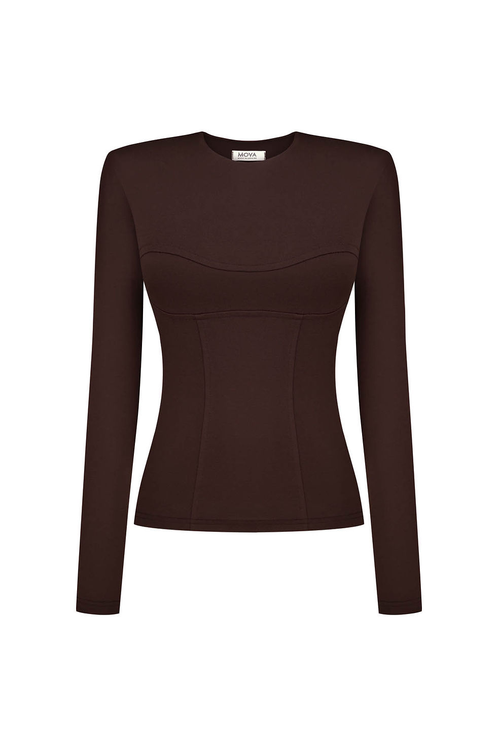 Коричневий лонгслів з підплічниками та рельефами