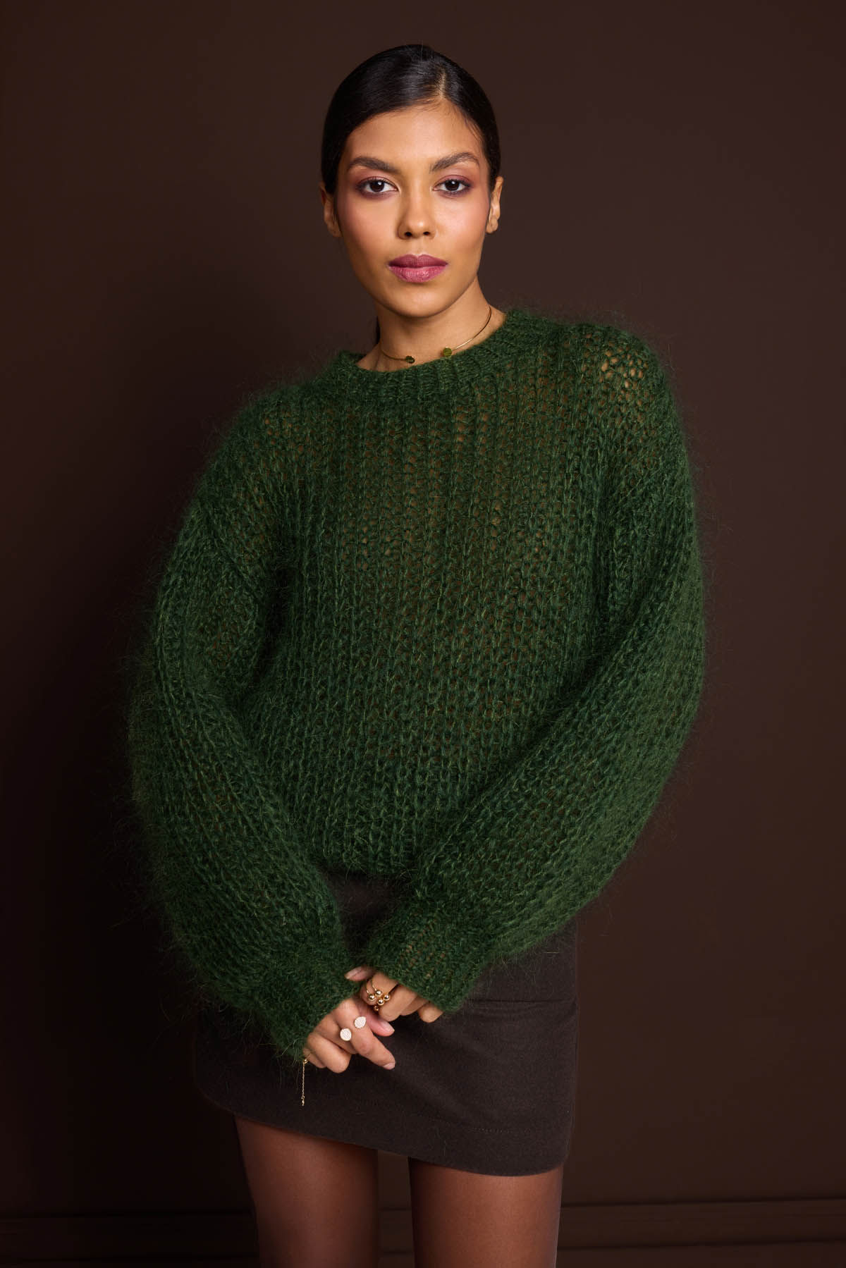 Зелений мохеровий светр ручної в'язки