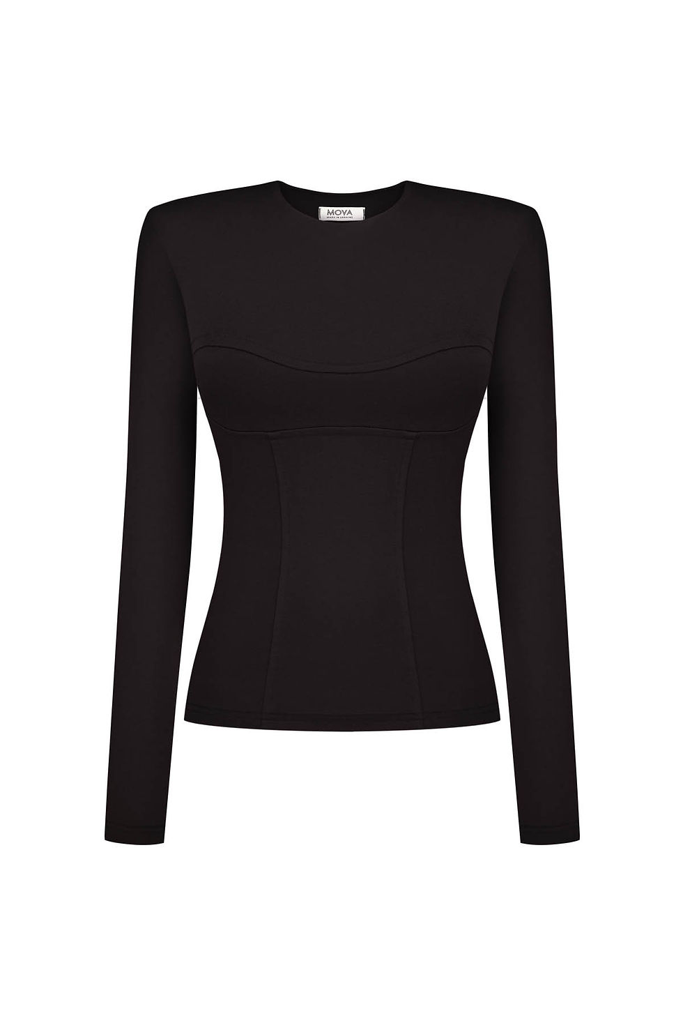 Чорний лонгслів з підплічниками та рельефами