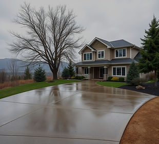 fresh concrete installed driveway at a nice home with lite wear and tare, home located on 
