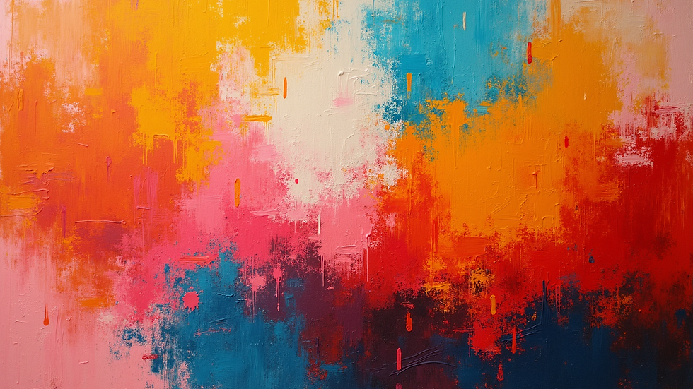 High angle view of a vibrant abstract painting with bold brush strokes