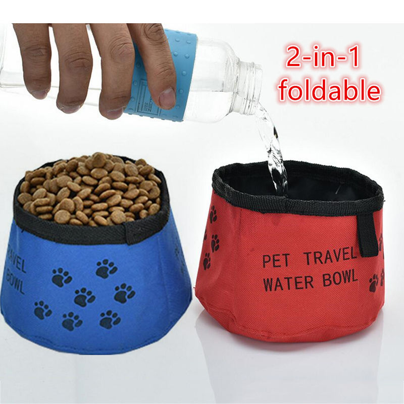 2 In 1 Pet Travel Portable Foldable Outside Waterproof Feeding Drinking Bowl Tra