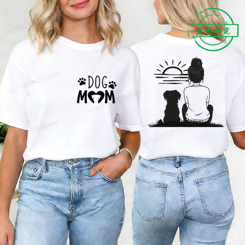 Thumbnail: Dog Mom Print Clothing Mama Women T-Shirt Fashion Casual Short Sleeve Tops Novel