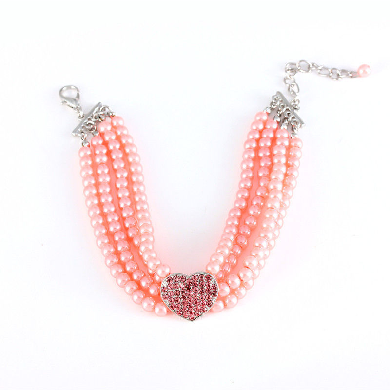 Thumbnail: New Puppy Dog Choker Four Rows Pearls Necklace Collar Shiny Rhinestone Heart Sha