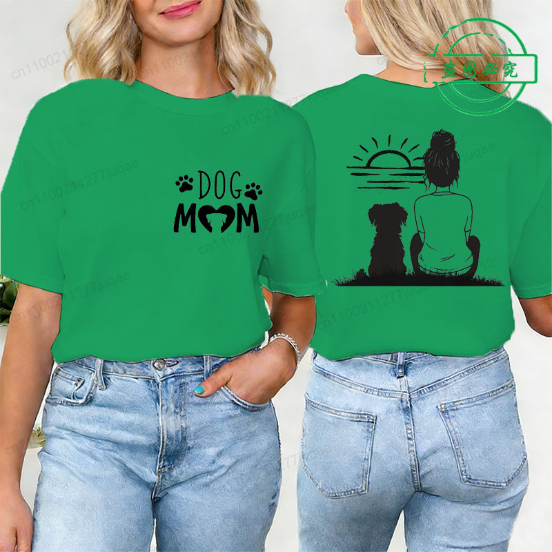Thumbnail: Dog Mom Print Clothing Mama Women T-Shirt Fashion Casual Short Sleeve Tops Novel