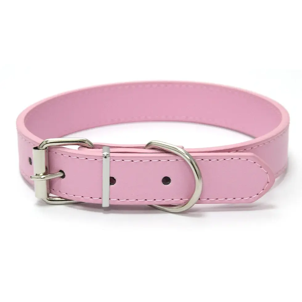 Thumbnail: Solid Color Leather Dog Collar Adjustable Cat Necklace Puppy Neck Strap Suitable
