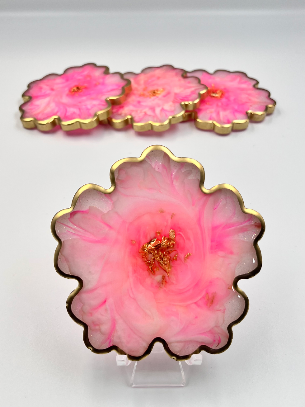 Neon Pink Resin Bloom Coasters (Set of 4)