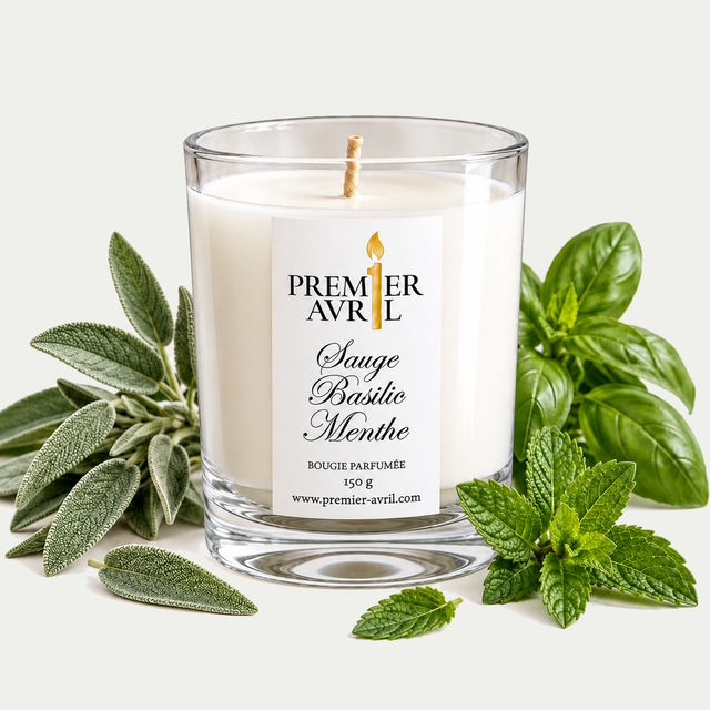 bougie parfumée sauge basilic menthe