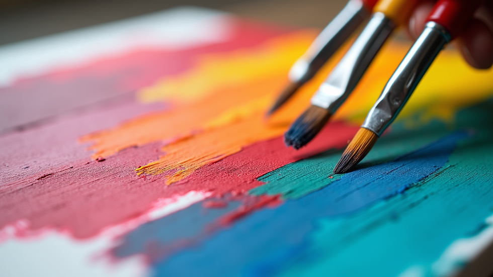 Close-up view of colorful painting brush strokes on canvas