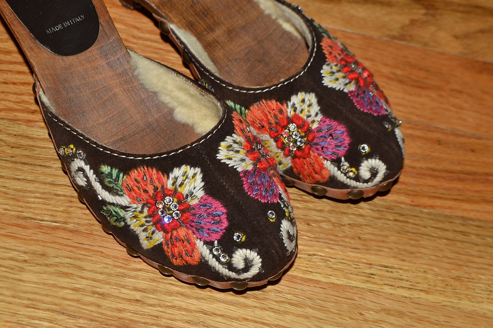 Thumbnail: Miu Miu Early 2000s Embroidered Shearling-Lined Clogs