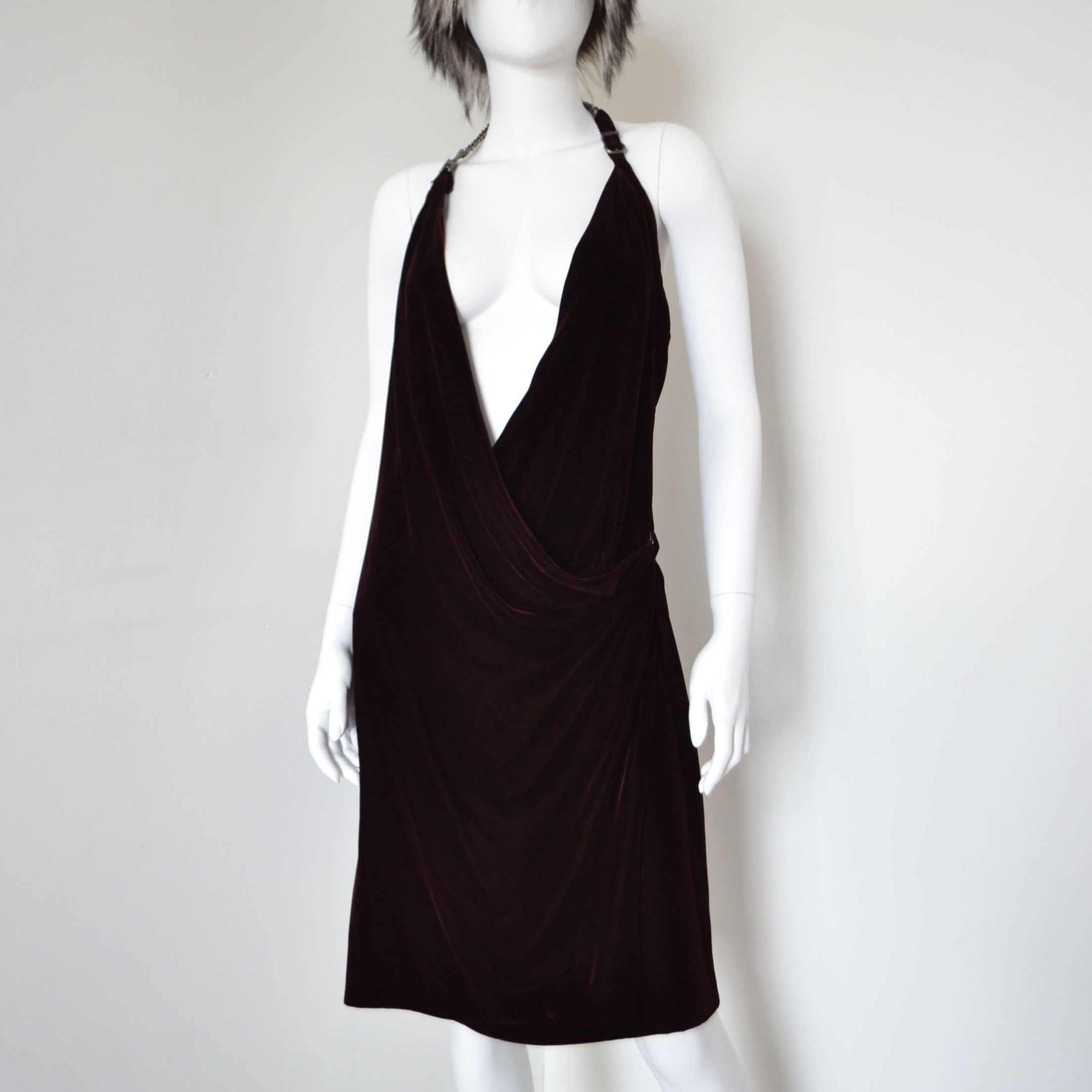 Hermés by Jean Paul Gaultier FW2005 Boucle Sellier Halter Chain Velvet Dress