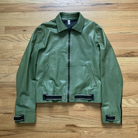 関税・送料込 MIU MIU Emerald green leather ジャケット Miu Miu Early 2000s Belted Leather Jacket | thesonofsex