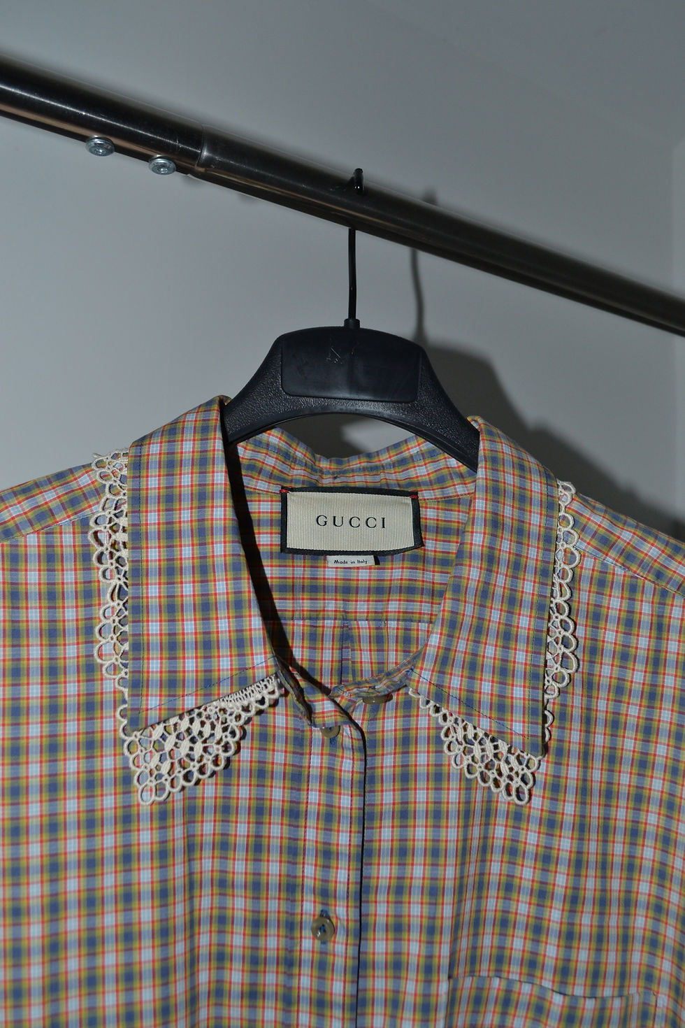 Thumbnail: Gucci SS2018 Oversized Lace Collar Plaid Shirt