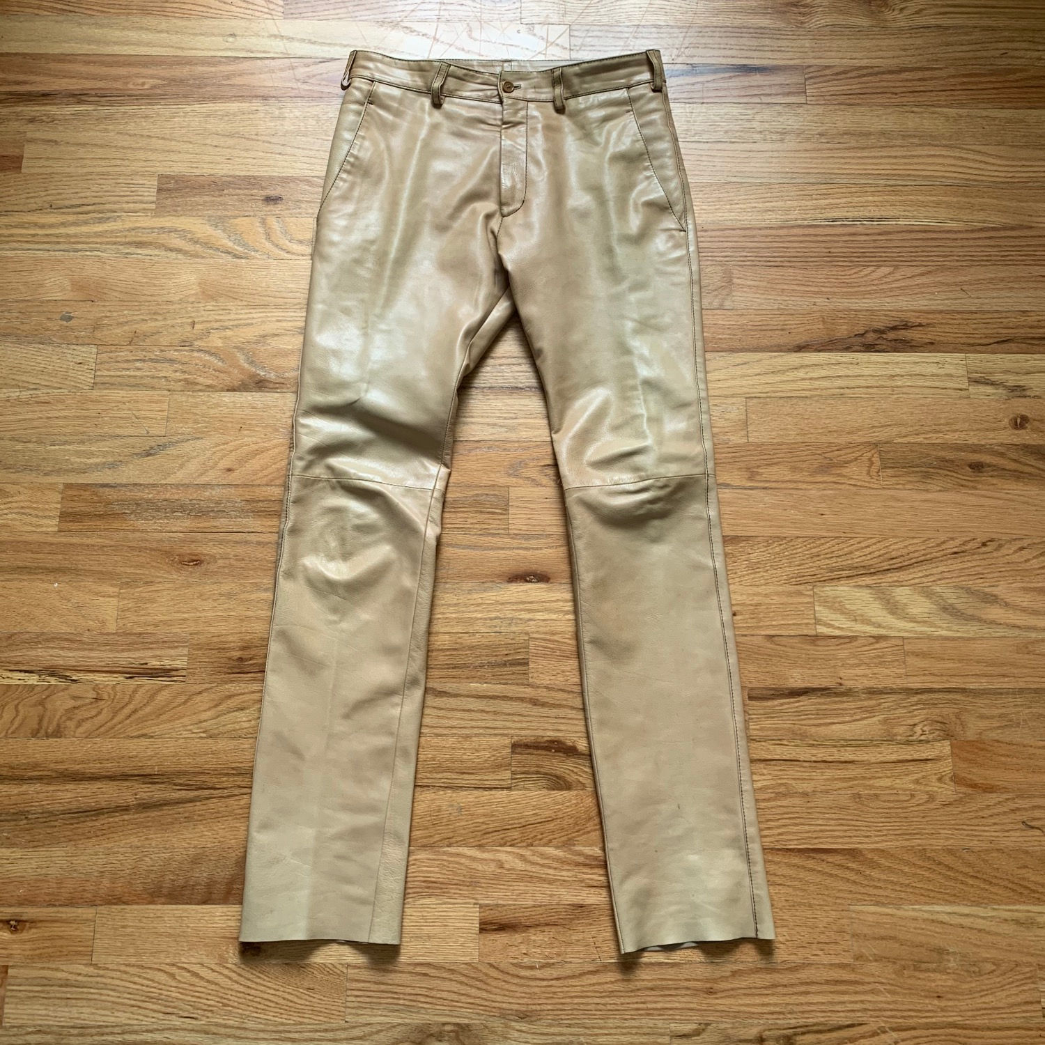 Miu Miu Mid-2000s Calf Leather Khaki Pants