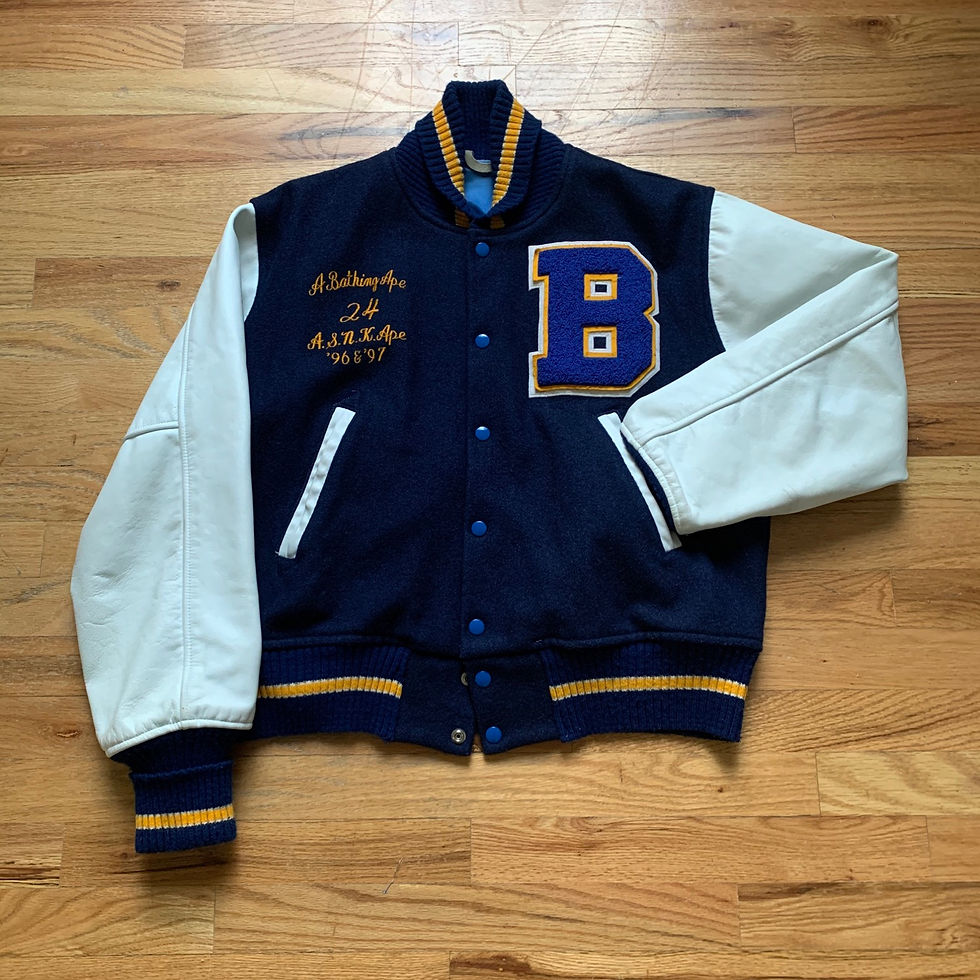 Bape x Post Overalls 1996 Cowhide Sleeve Letterman Varisty Jacket