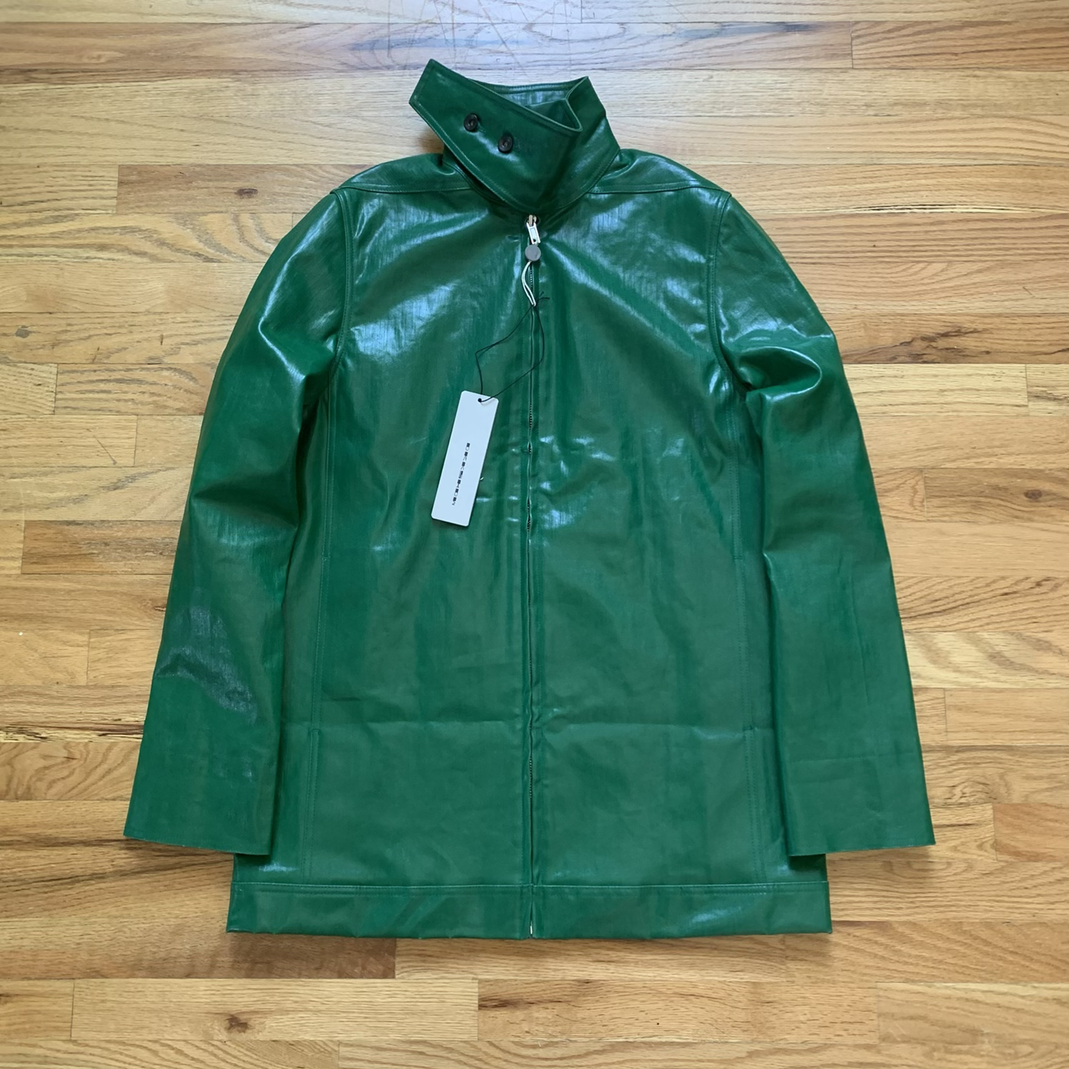 Rick Owens Drkshdw SS2018 Pine Green Coated Denim Mac Coat