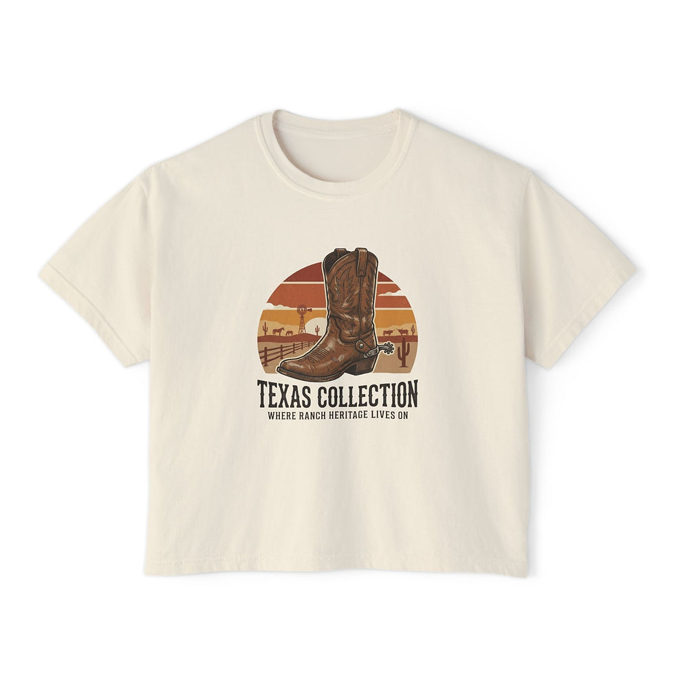 Thumbnail: Texas Collection Women's Boxy Tee — Vintage Cowboy Boots Graphic