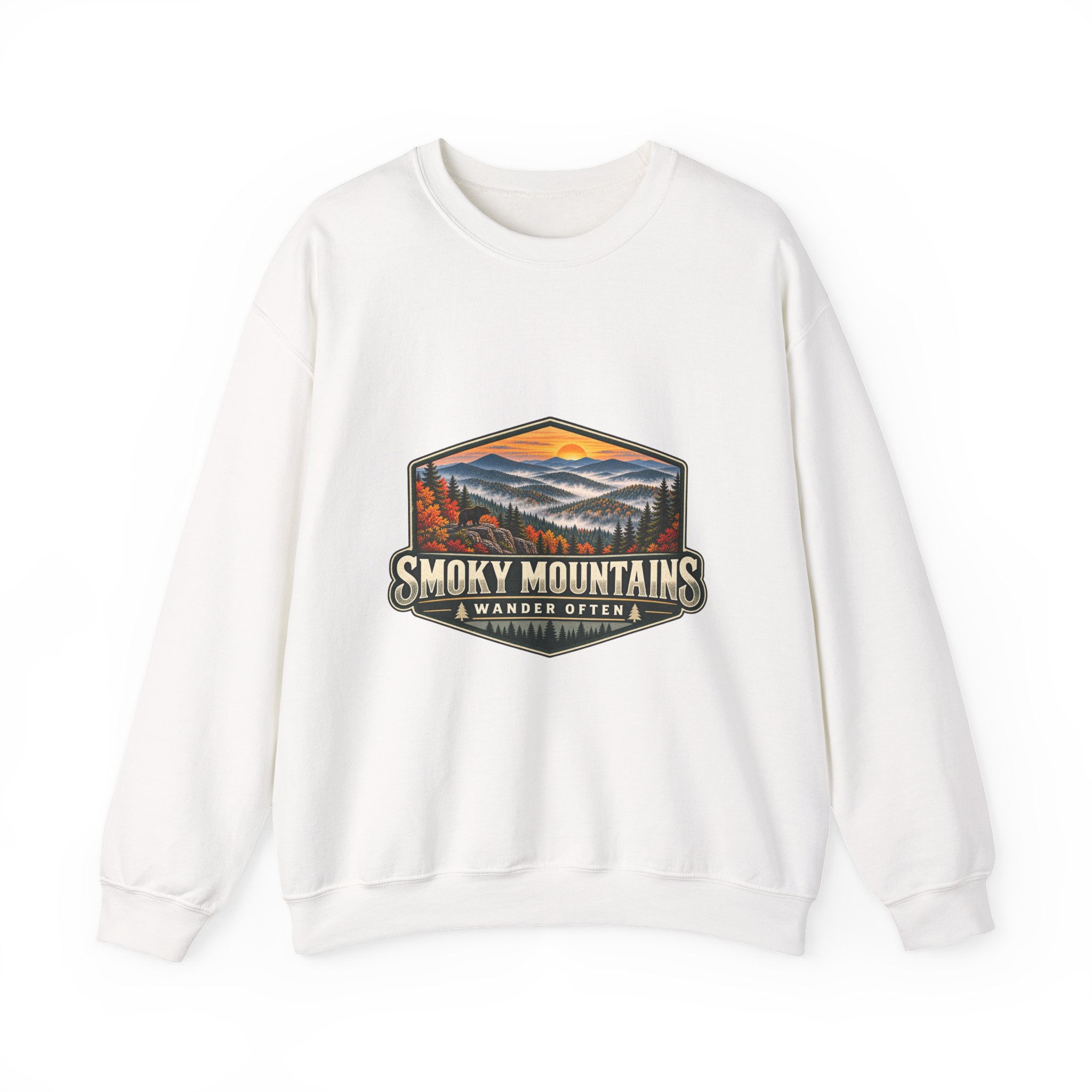Smoky Mountains Crewneck Sweatshirt — Vintage Scenic National Park Graphic