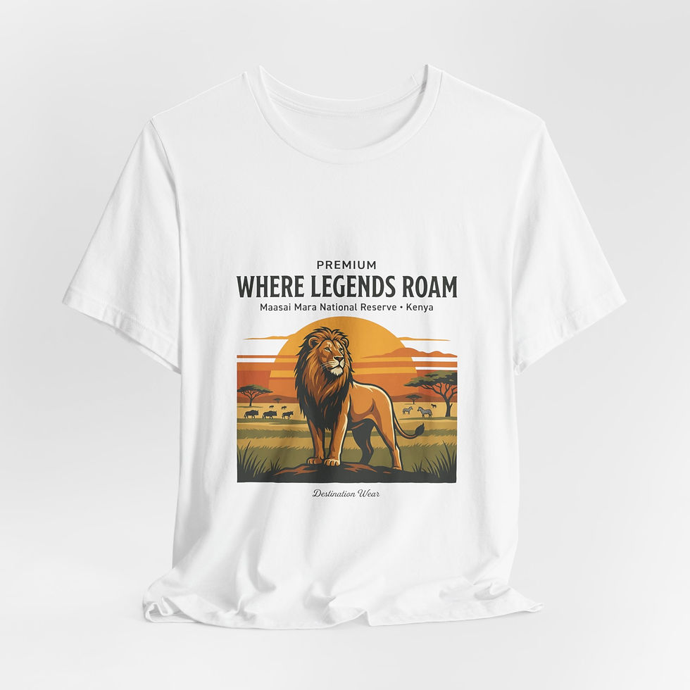 Thumbnail: T-Shirt — "Where Legends Roam" Lion Safari Tee (Vintage Sunset)