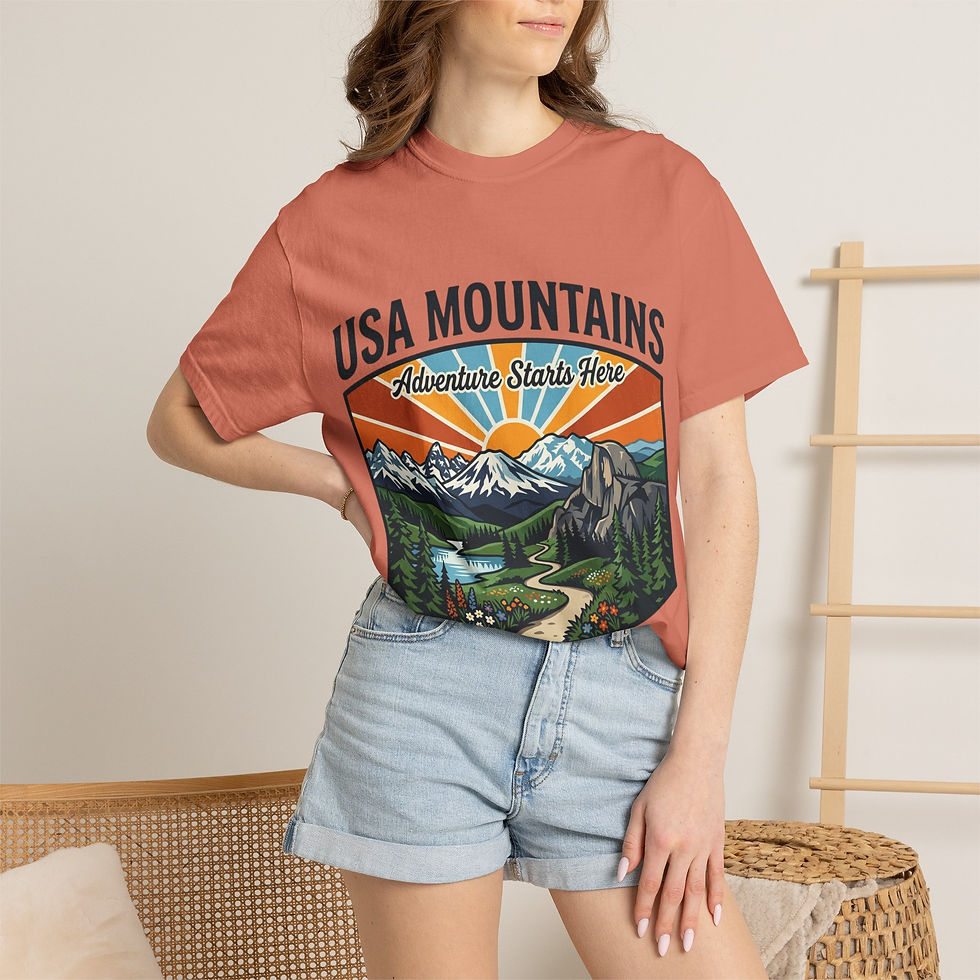 Thumbnail: USA Mountains T-Shirt — "Adventure Starts Here" Retro Outdoor Graphic Tee