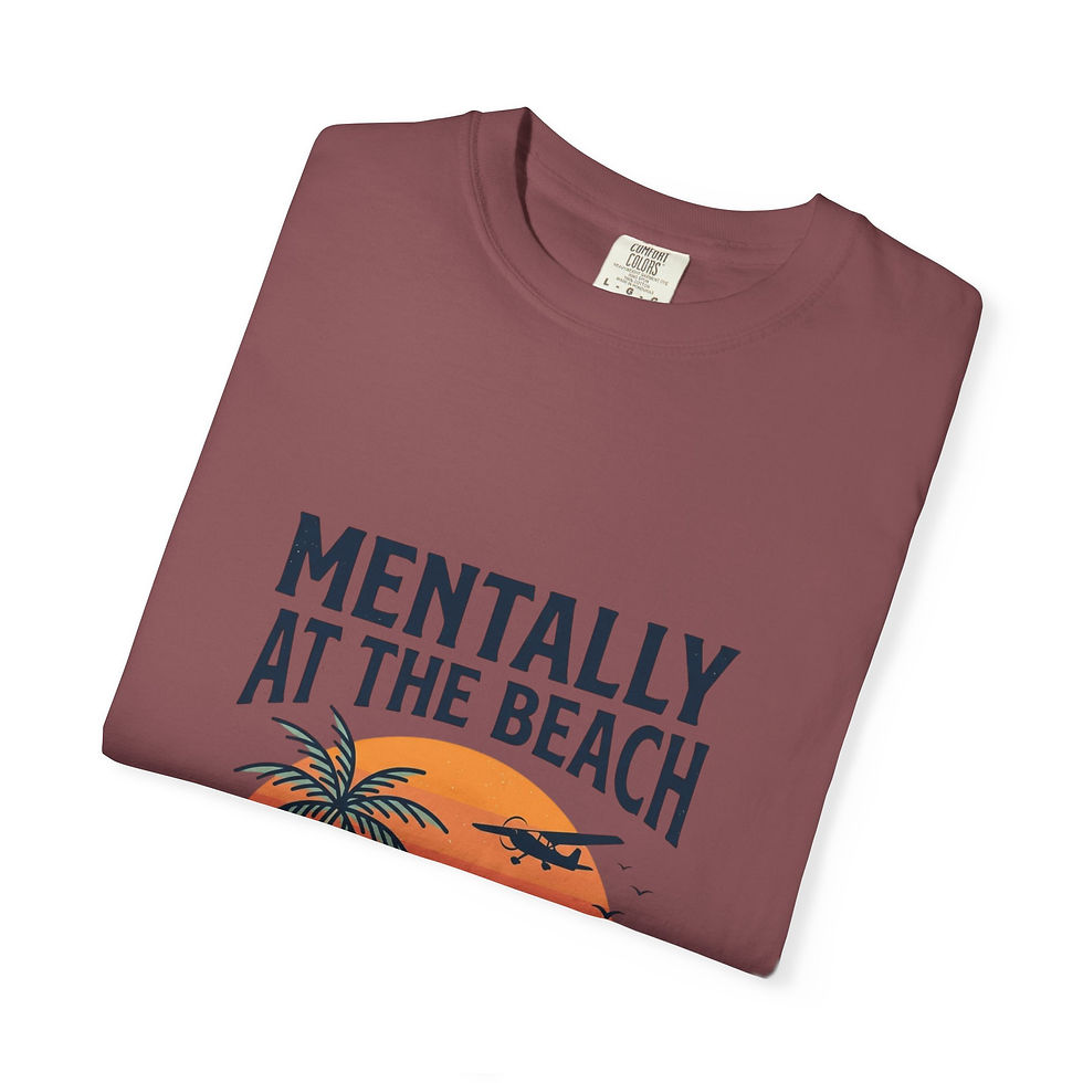 Thumbnail: Mentally at the Beach T-Shirt — Retro Palm Tree Sunset Tee for Beach Lovers