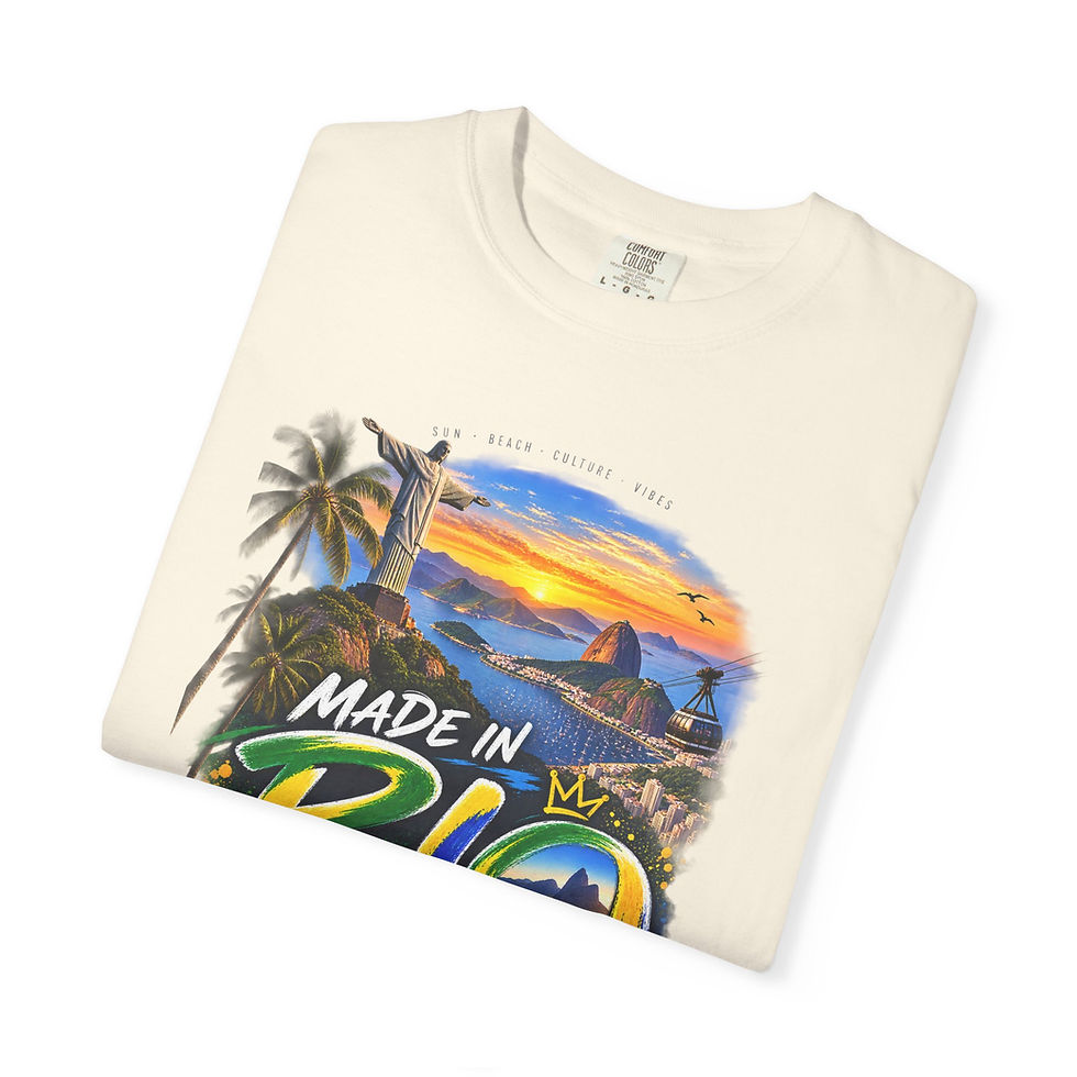 Thumbnail: Rio de Janeiro Beach Graphic T-Shirt — "Made in Rio" Vintage Sunset Tee
