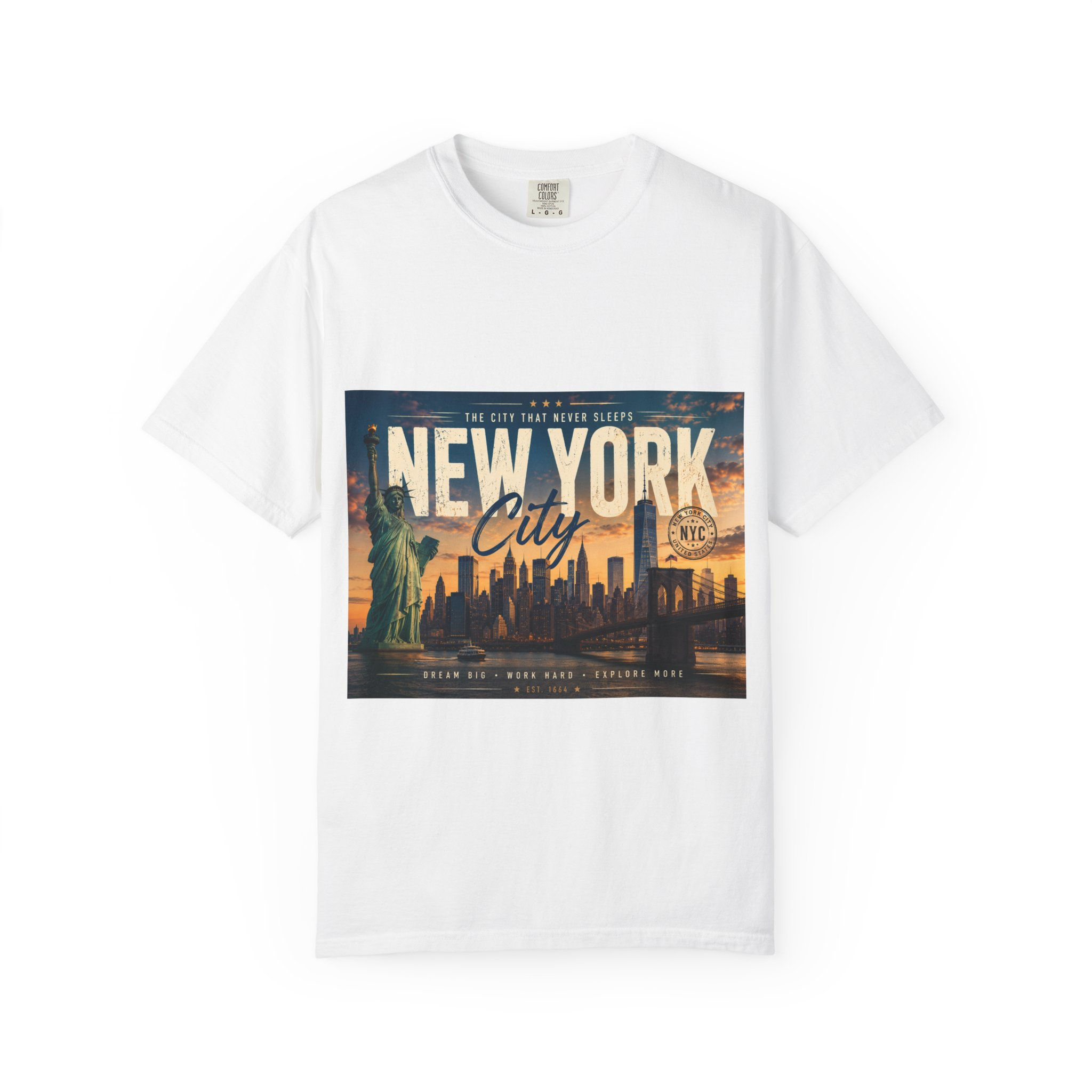 New York City Skyline T-Shirt — Vintage Statue of Liberty Travel Tee