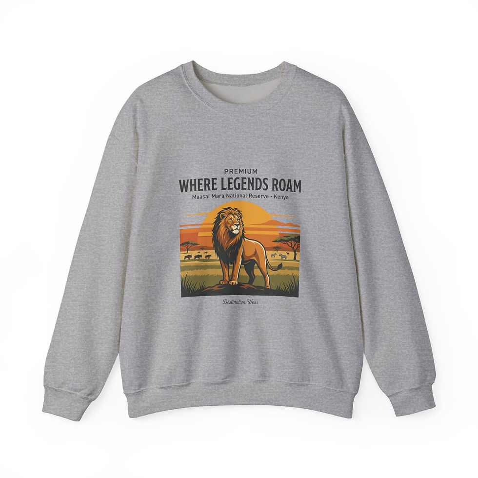 Thumbnail: Lion Graphic Crewneck Sweatshirt — "Where Legends Roam" Vintage Safari Design
