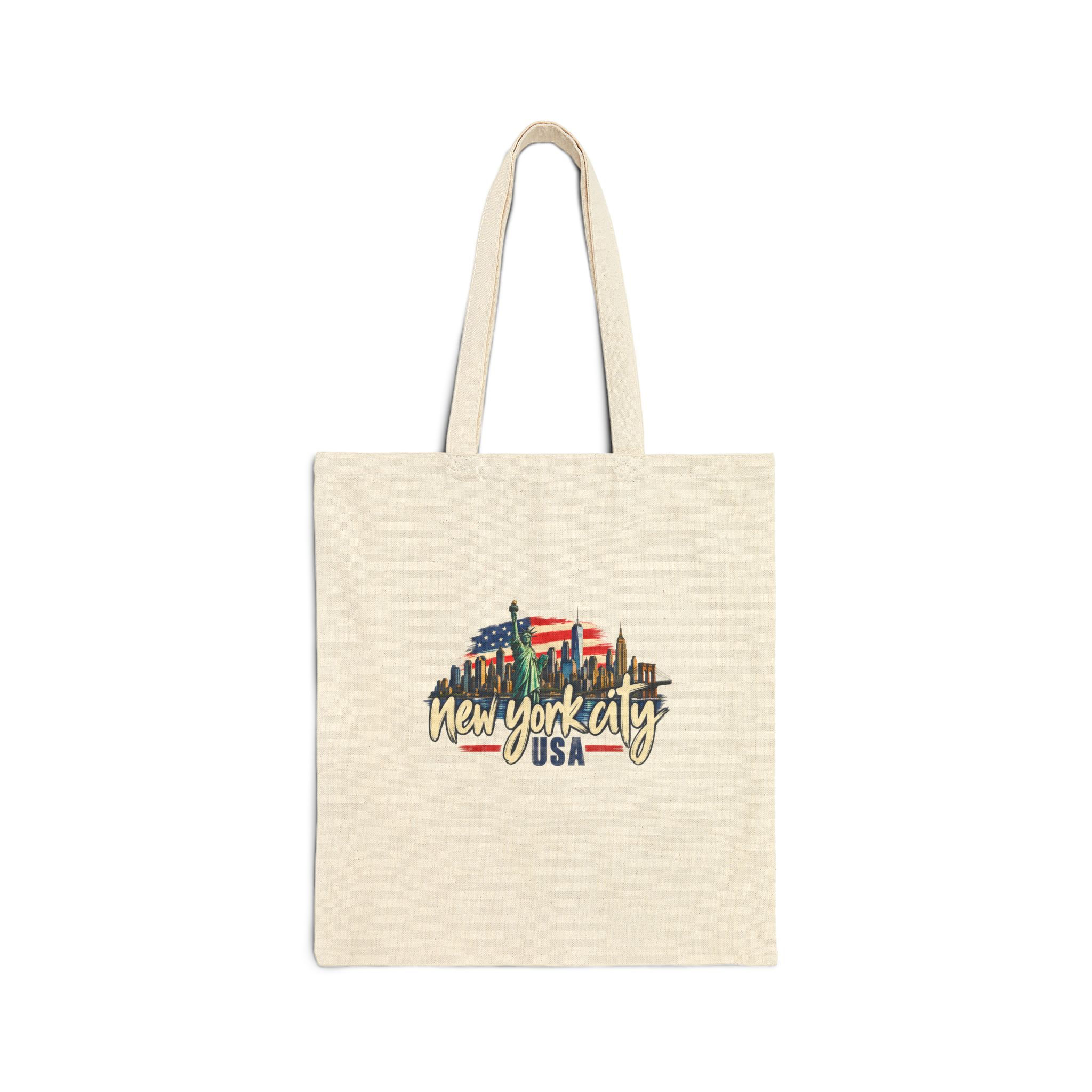 New York City USA Canvas Tote Bag — Vintage Skyline Cotton Shopper