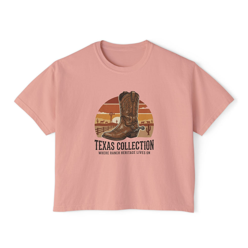 Thumbnail: Texas Collection Women's Boxy Tee — Vintage Cowboy Boots Graphic
