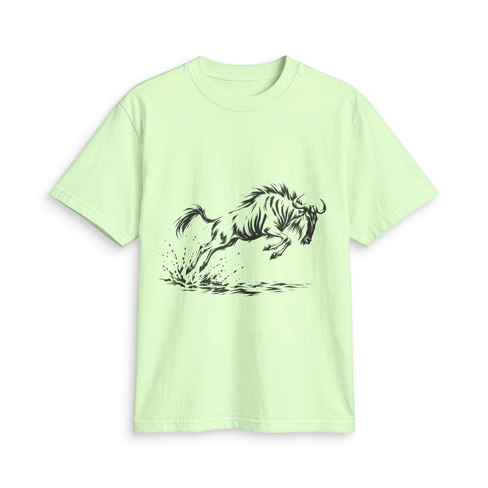 Thumbnail: Wildebeest Run Graphic T-Shirt — Minimal Black Ink Safari Tee