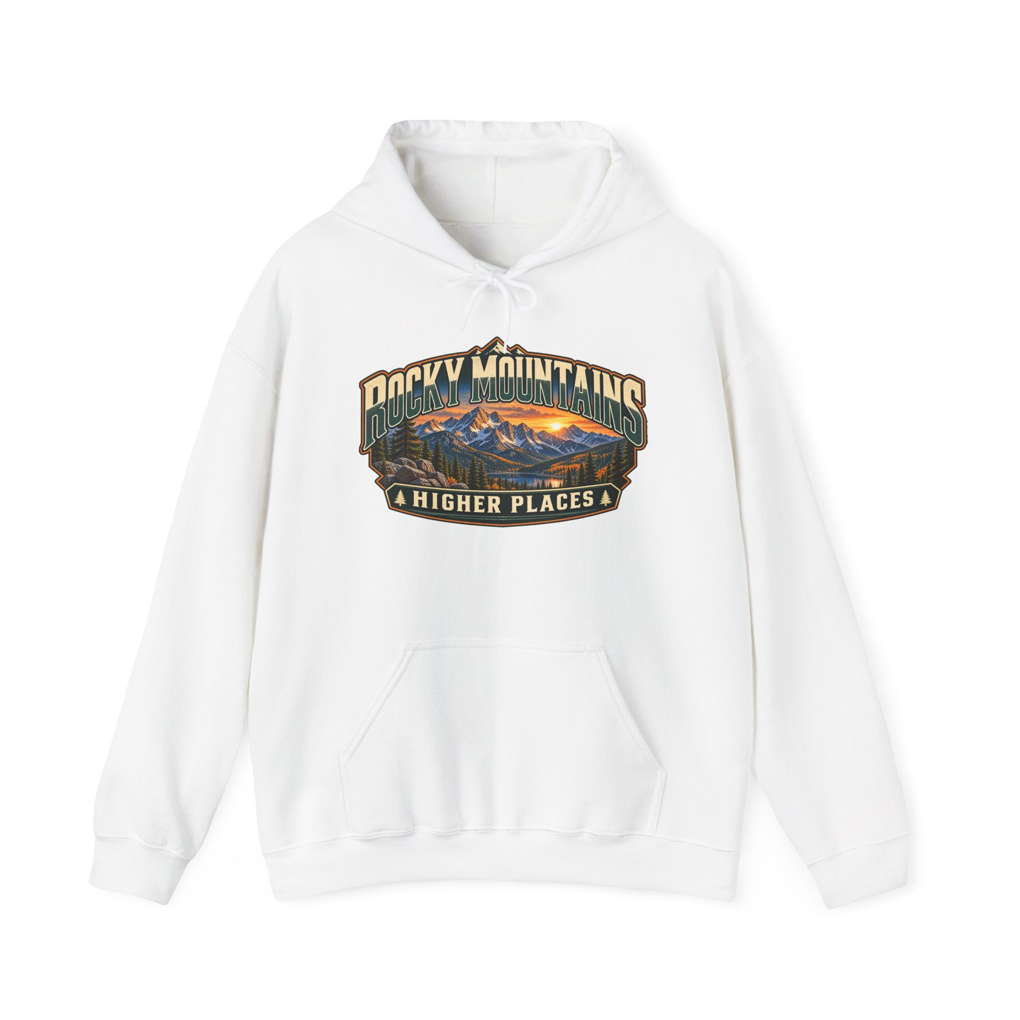 Rocky Mountains 'Higher Places' Hoodie — Scenic Sunset Mountain Pullover