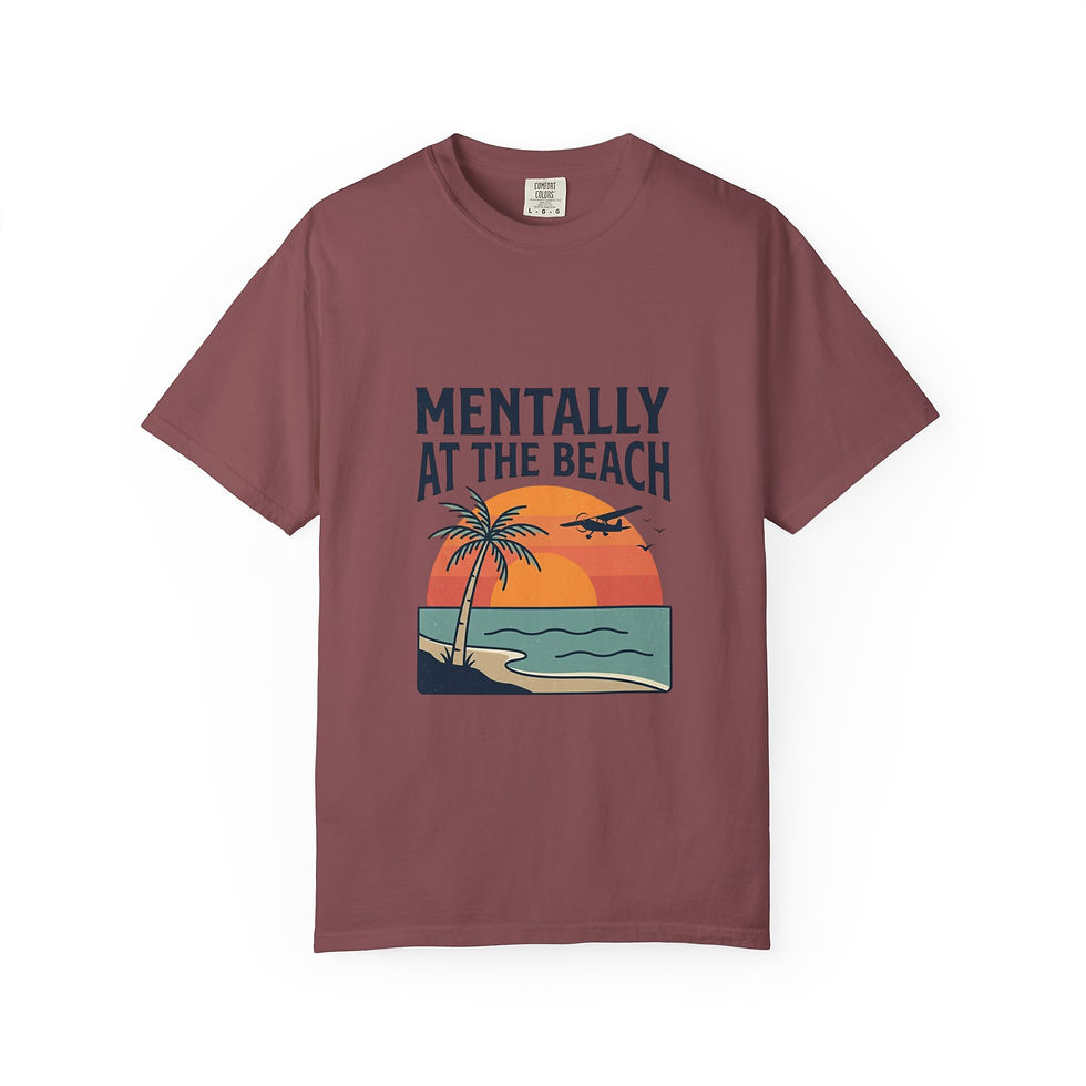 Thumbnail: Mentally at the Beach T-Shirt — Retro Palm Tree Sunset Tee for Beach Lovers