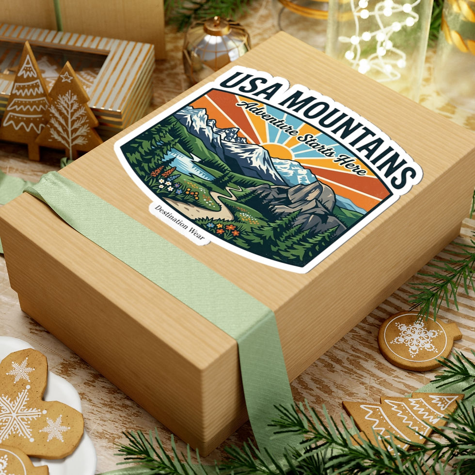 Thumbnail: USA Mountains Kiss-Cut Sticker — 'Adventure Starts Here' Scenic Outdoor Decal