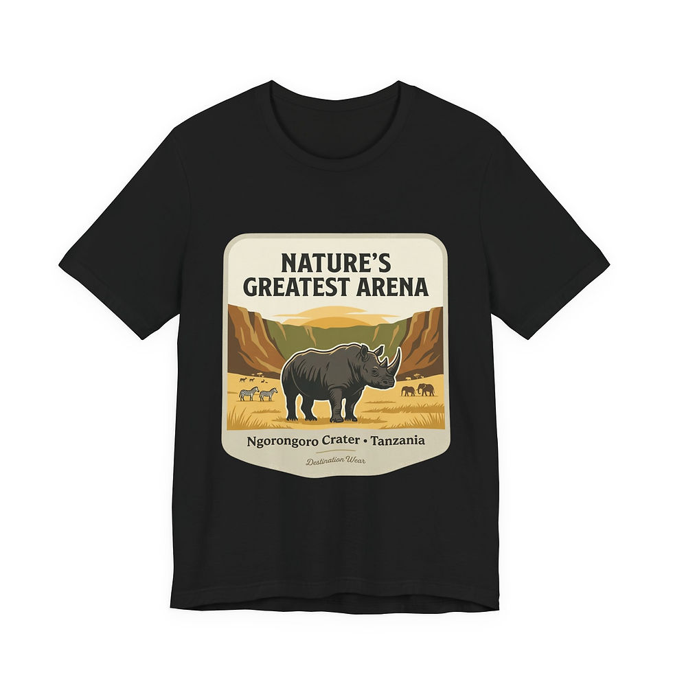 Thumbnail: Nature's Greatest Arena Rhino T-Shirt — Ngorongoro Crater Tanzania Wildlife Tee
