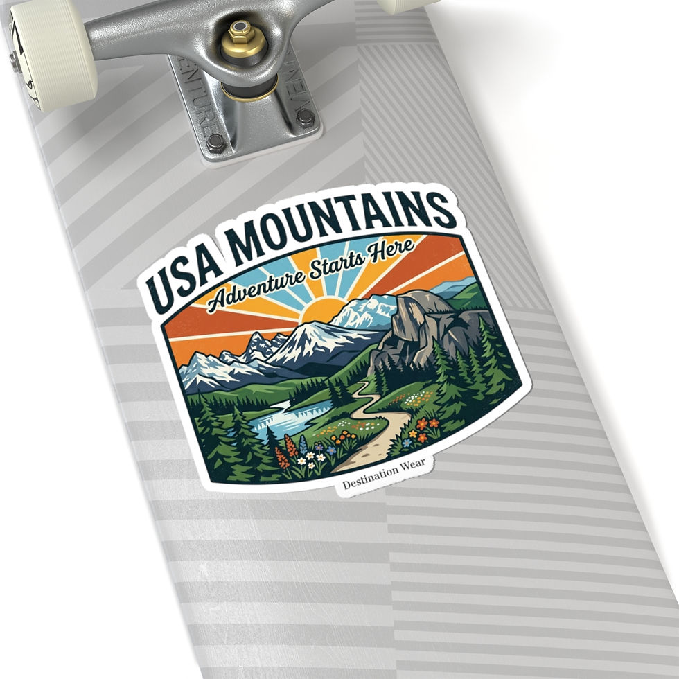 Thumbnail: USA Mountains Kiss-Cut Sticker — 'Adventure Starts Here' Scenic Outdoor Decal