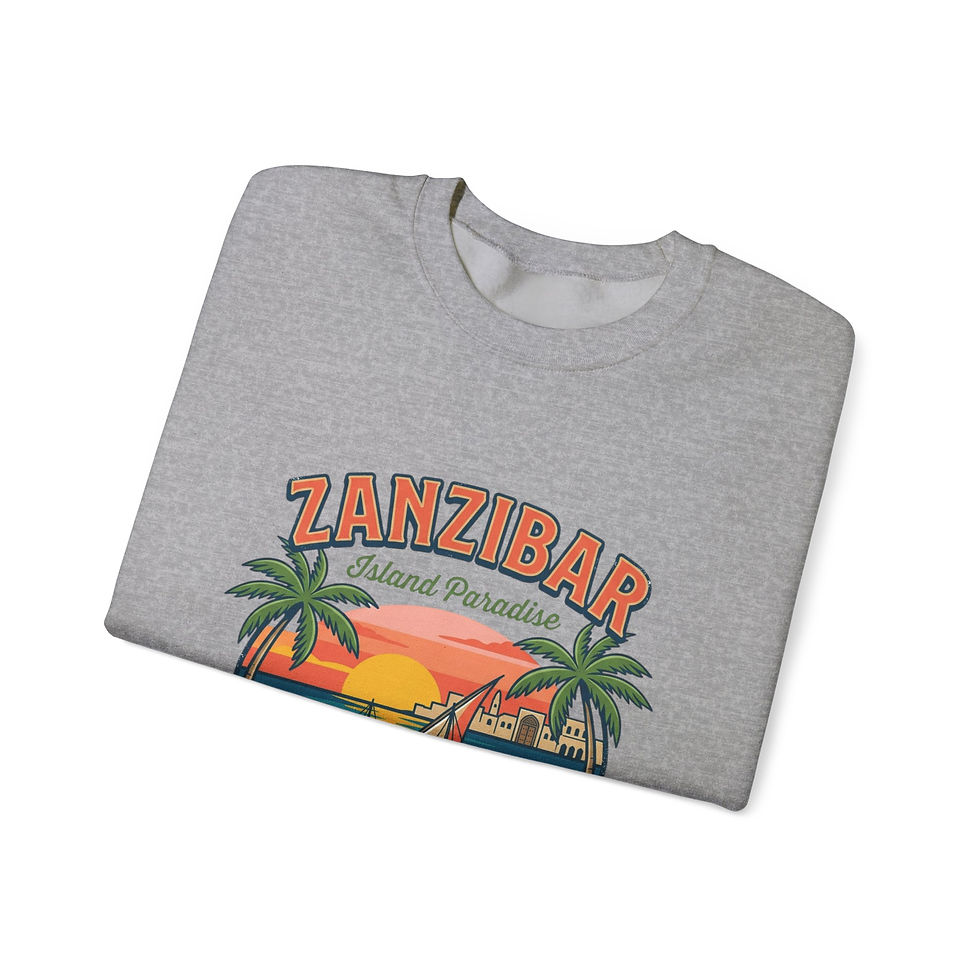 Thumbnail: Zanzibar Island Paradise Crewneck Sweatshirt – Vintage Sunset Sailboat Design