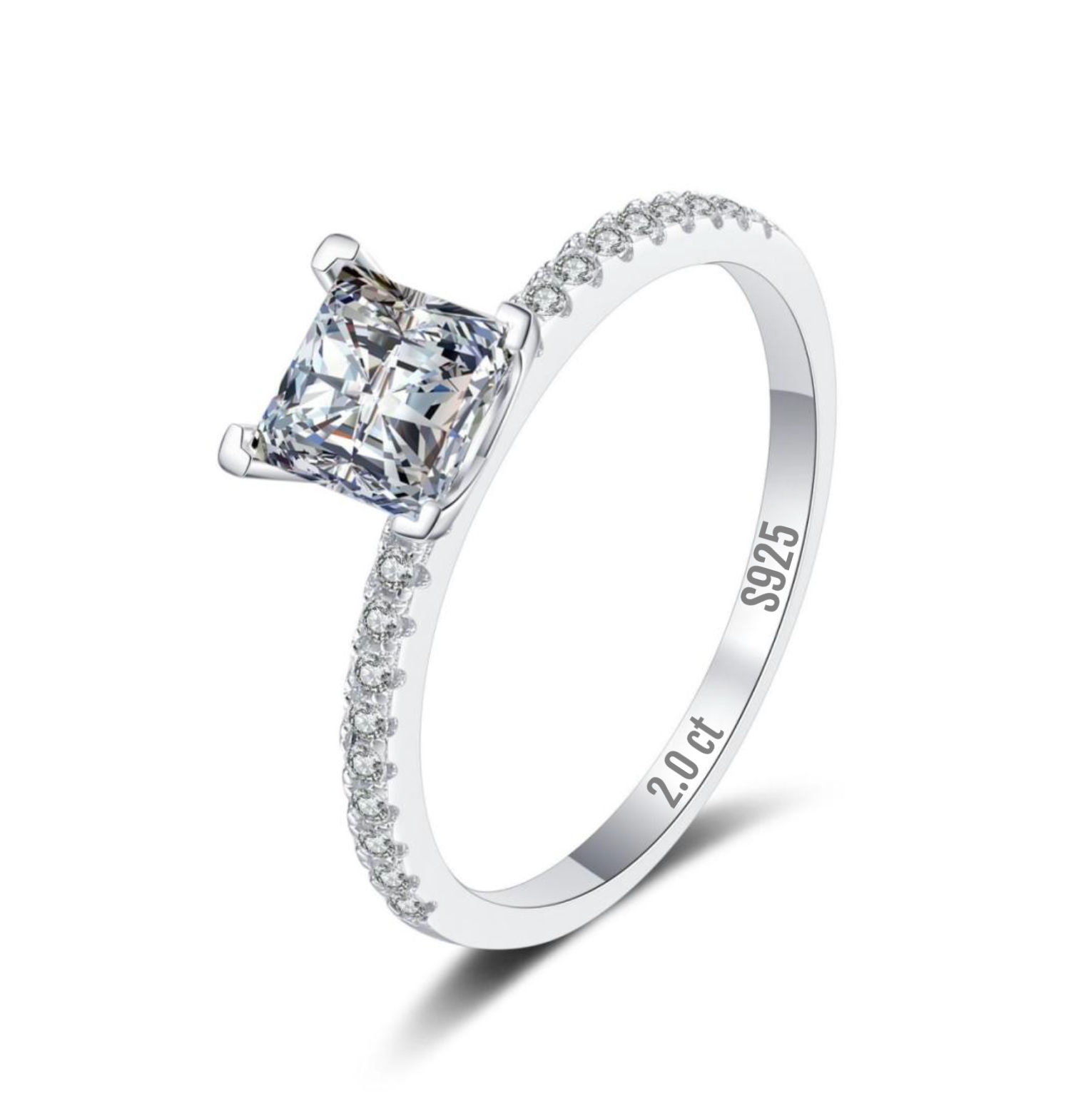 Lab-Created Princess Cut 2.0 CT Moissanite VVS1 925 Sterling Silver Ring