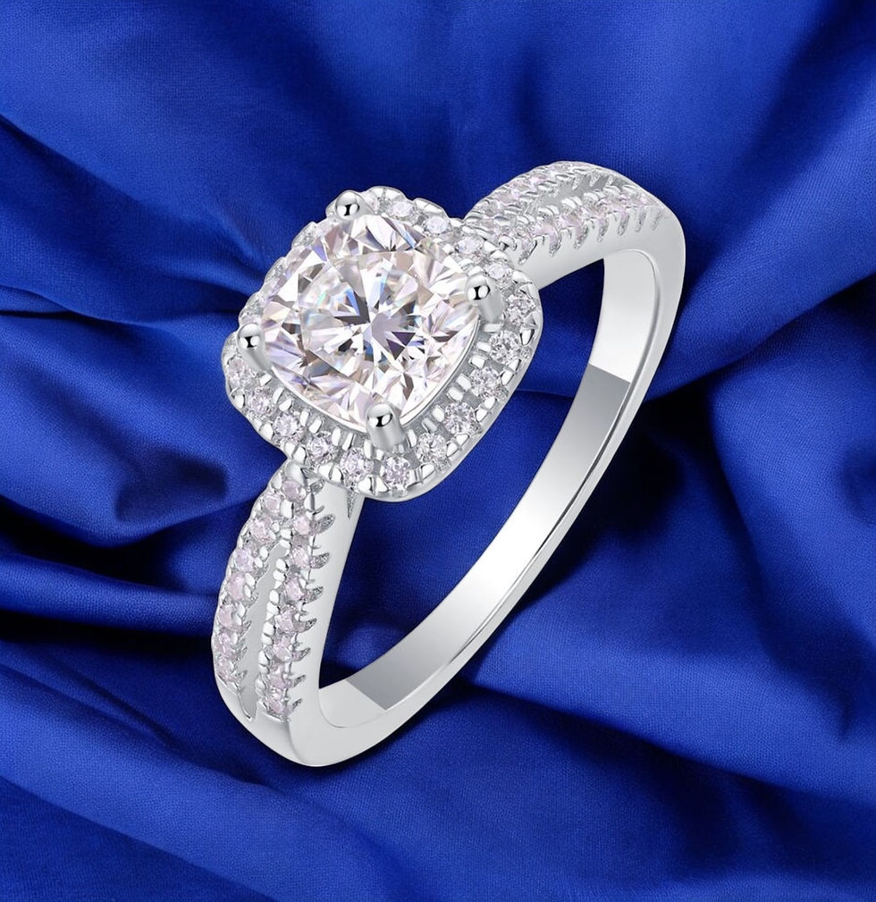 Thumbnail: Certified Lab-Created Cushion-Cut 1.1 CT VVS D Moissanite Ring