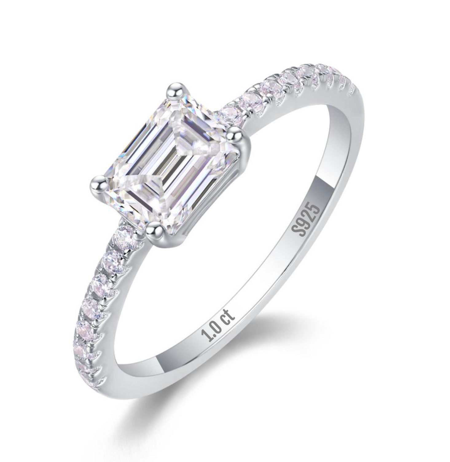 Lab-Created Emerald-Cut 1.0 CT Moissanite VVS1 925 Sterling Silver Ring